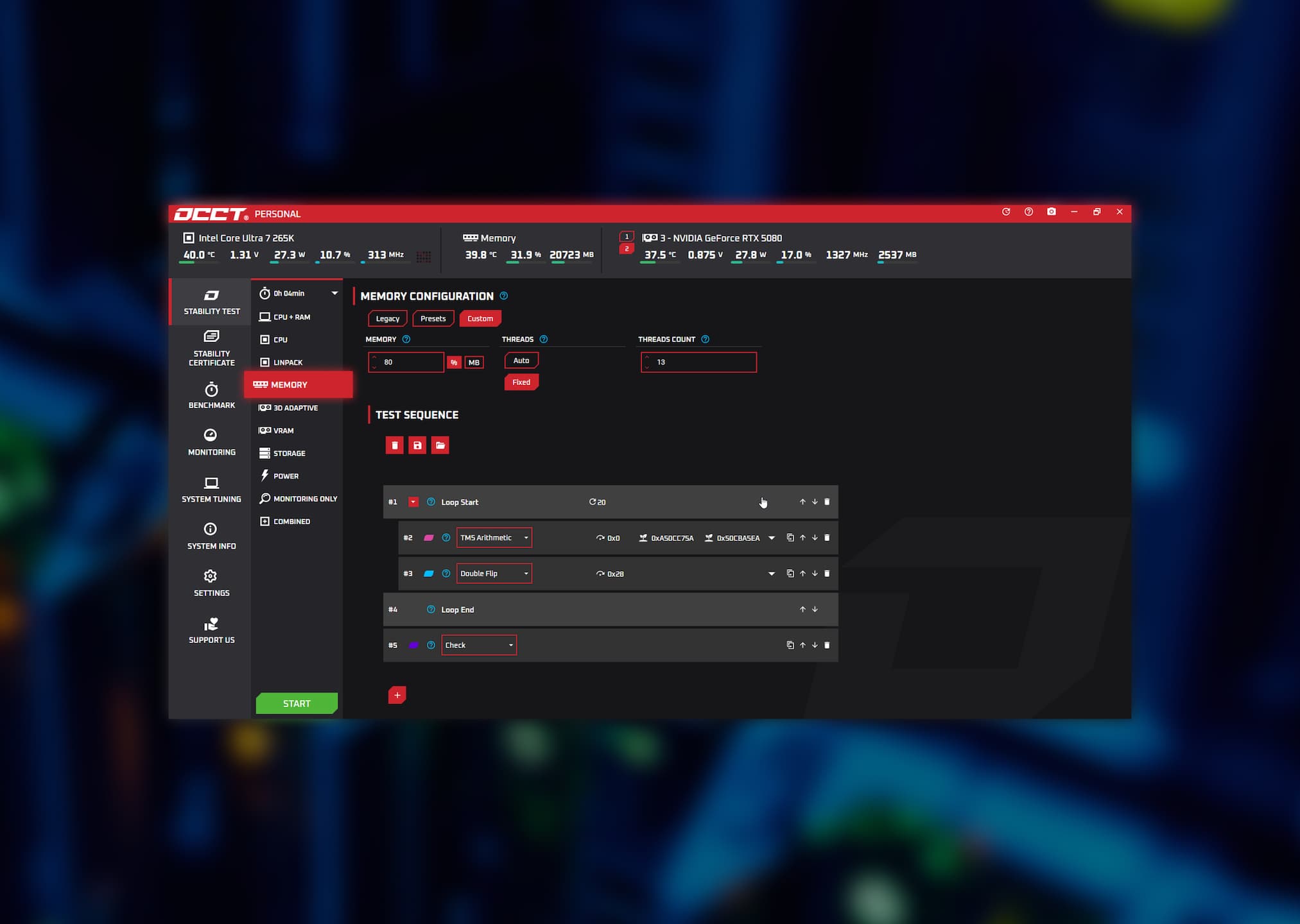 OCCT v17 memory suite refresh with presets and block sequencing